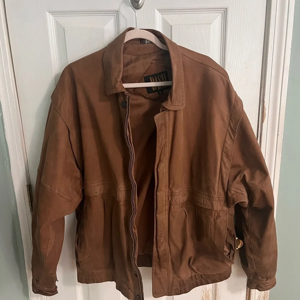 Vintage western Brown Tan Genuine Leather Jacket Size Large
